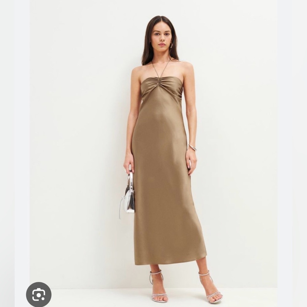 Reformation Valora Satin Dress Chanterelle - Size 8